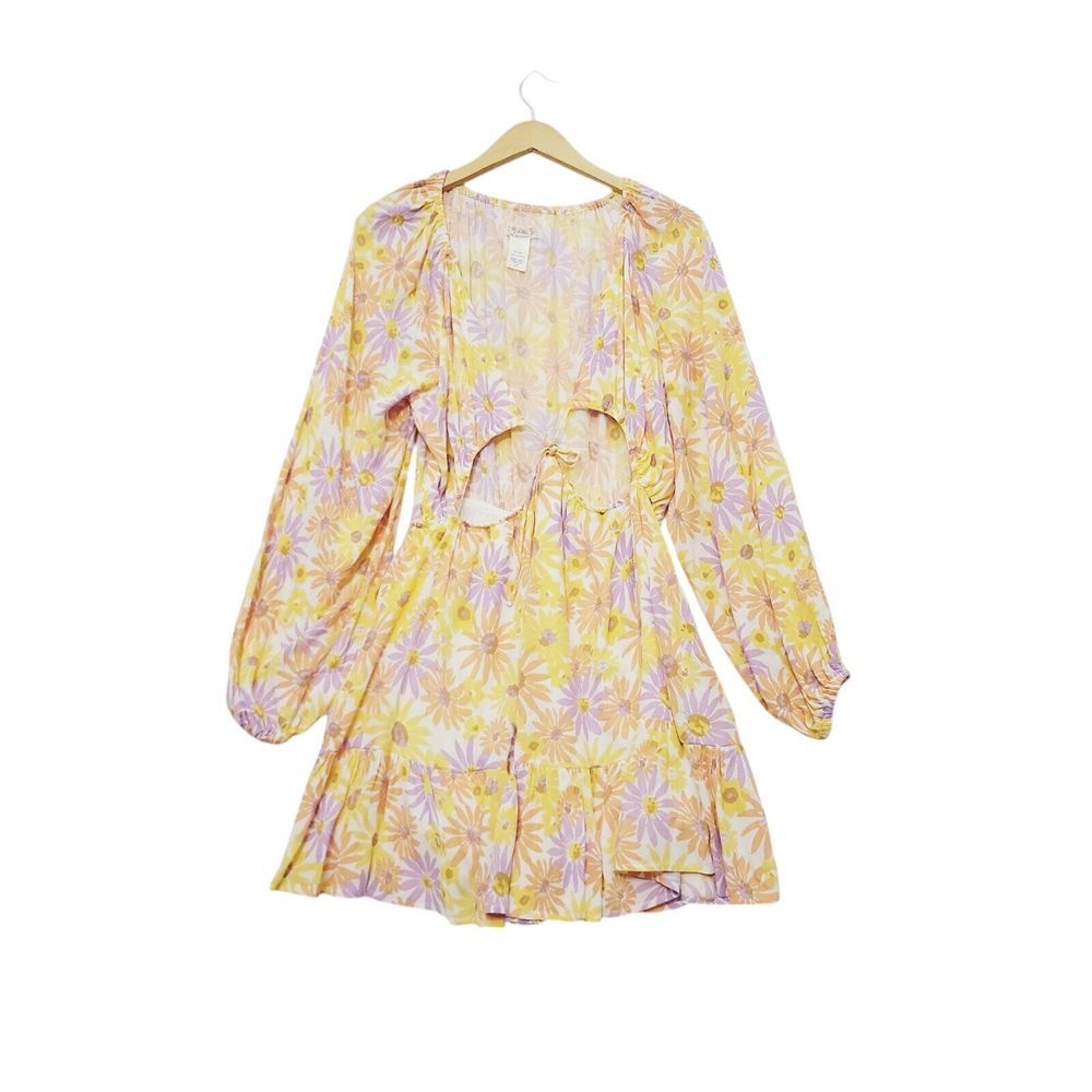 L*SPACE Feelin' Fine Mini Dress in Oopsie Daisy Cut Out Yellow Floral- Large - Picture 2 of 9
